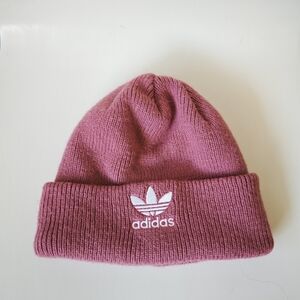 Adidas Knit Beanie Pink One Size Fits Womens Stretch Embroidered Logo Winter Cap